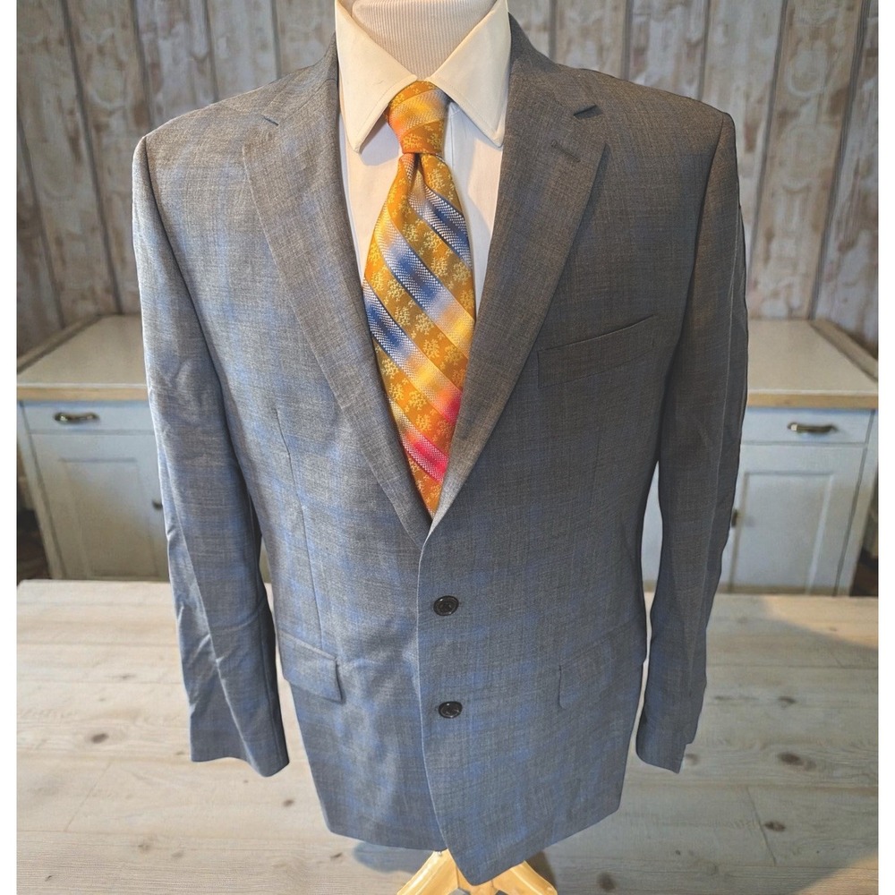 LRL Ralph Lauren Sport Coat‎ 42R Gray Blue Shadow Plaid Wool Blend Blazer Jacket